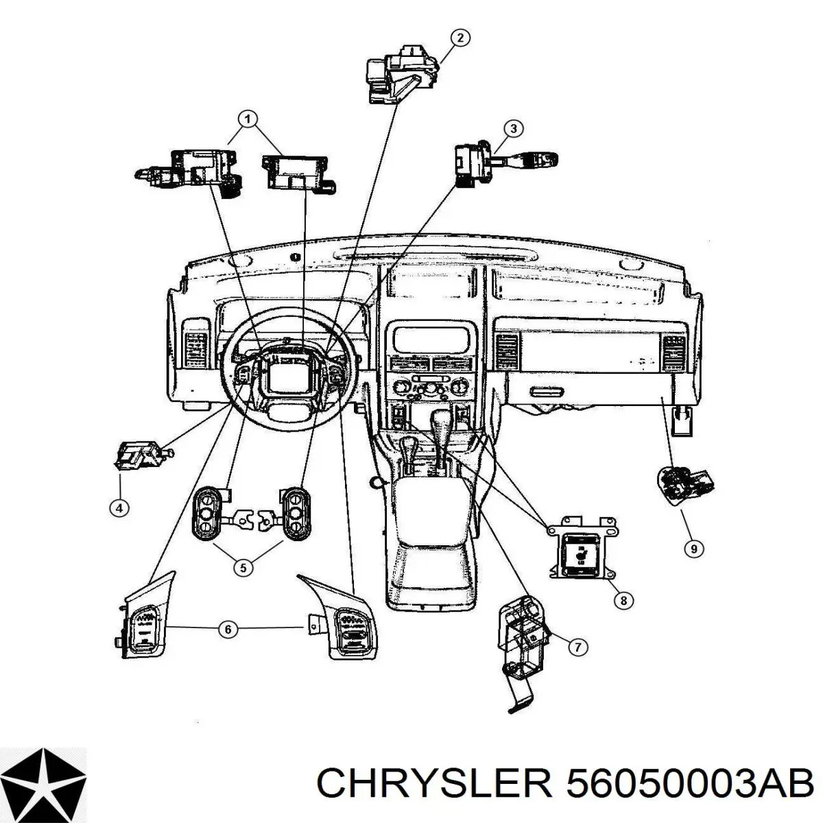 Правый подрулевой переключатель  Chrysler 56050003AB цена, от 19.08 USD