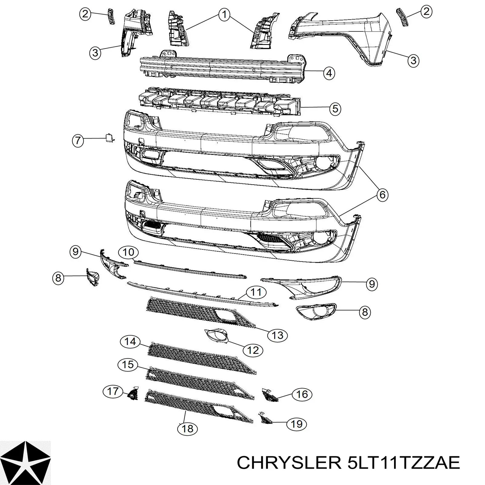Бампер передний, правая часть Chrysler 5LT11TZZAE