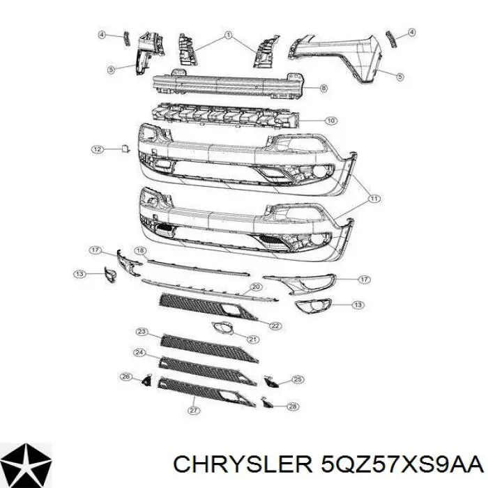 5QZ57XS9AA Chrysler молдинг бампера переднего центральный