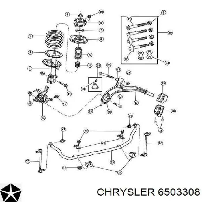 Болт крепления переднего рычага 6503308 Chrysler