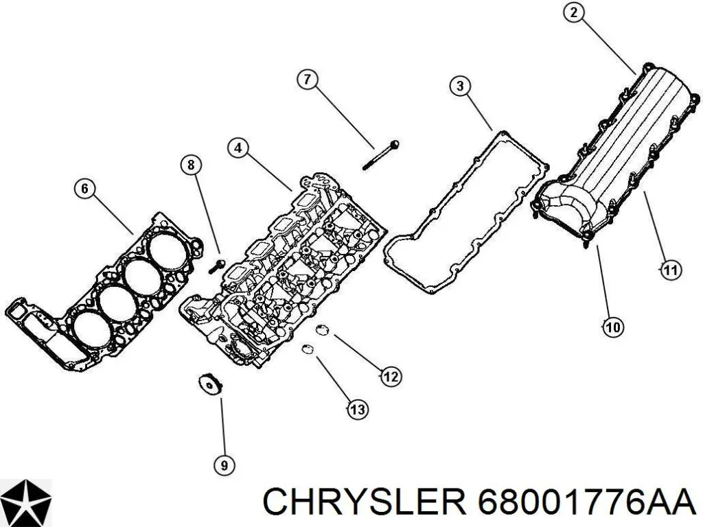 Верхний комплект прокладок двигателя 68001776AA Chrysler