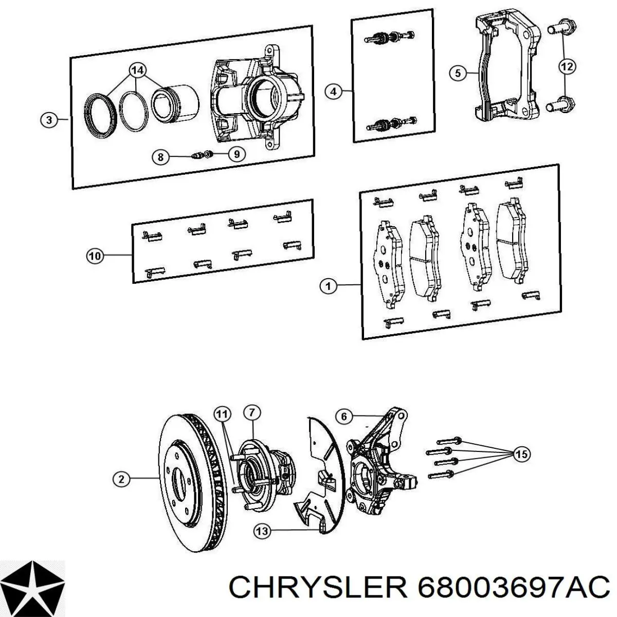 Купить 68003697AC Chrysler Суппорт тормозной передний правый