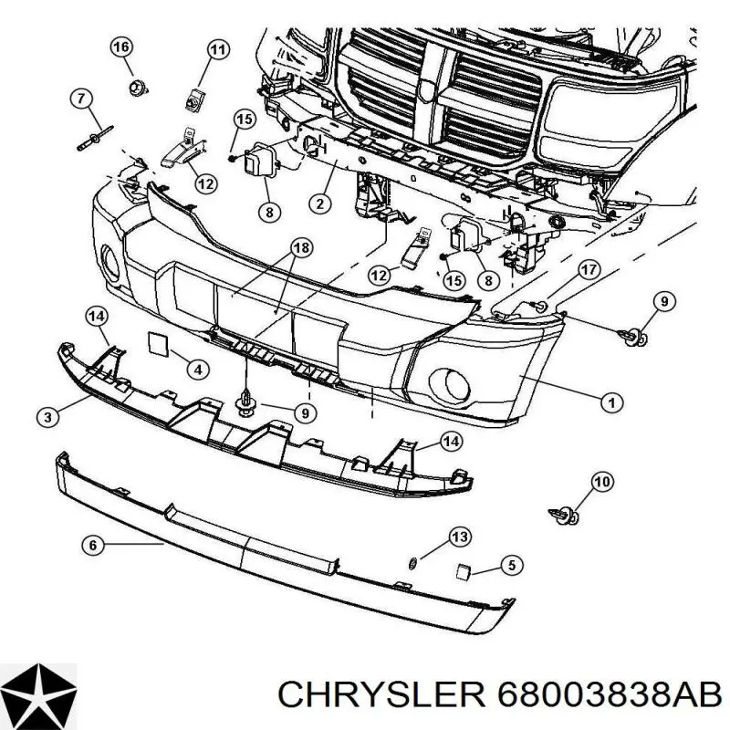 68003838AA Chrysler спойлер переднего бампера