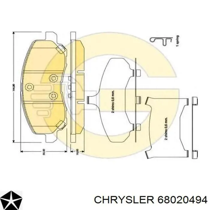 68020494 Chrysler передние тормозные колодки