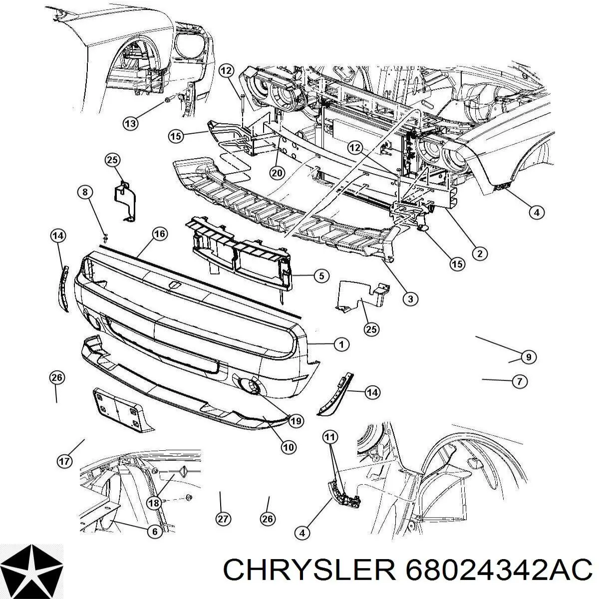 Правое крепление переднего бампера Chrysler 68024342AC цена, от 20.32 USD