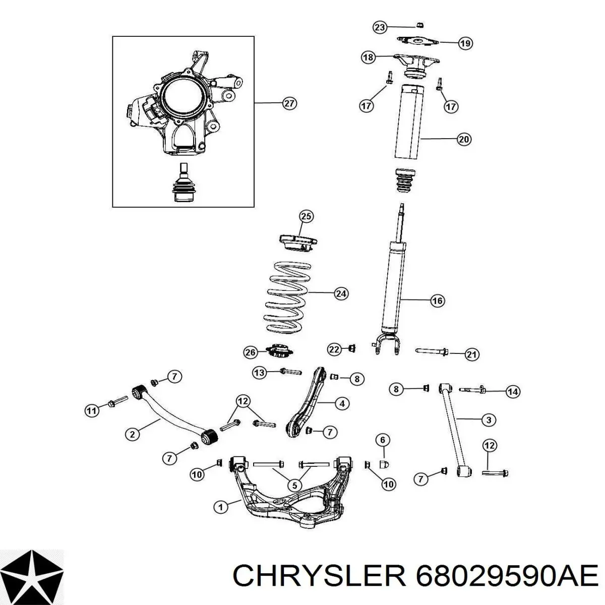 68029590AE Chrysler suporte de amortecedor traseiro