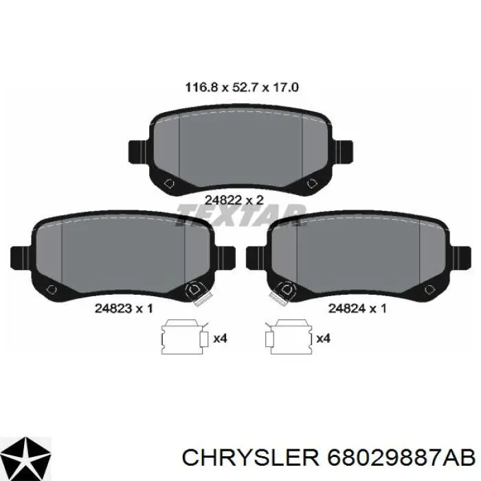 Купить 68029887AB Chrysler Колодки тормозные задние, дисковые