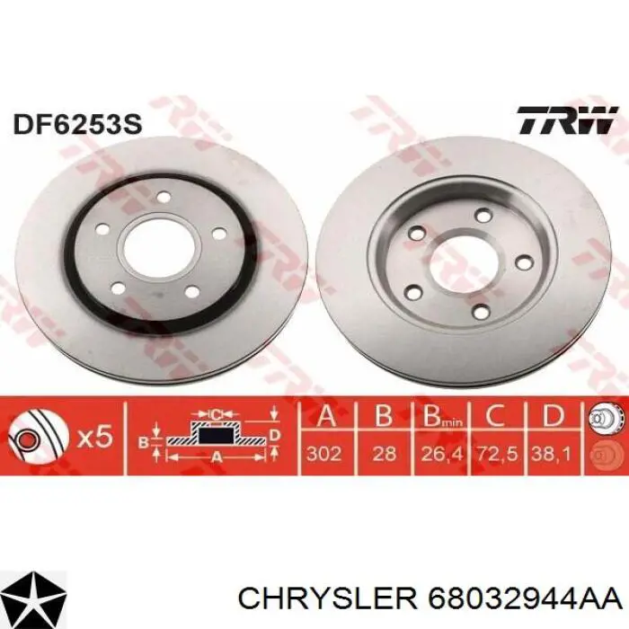 68032944AA Chrysler Диск тормозной передний