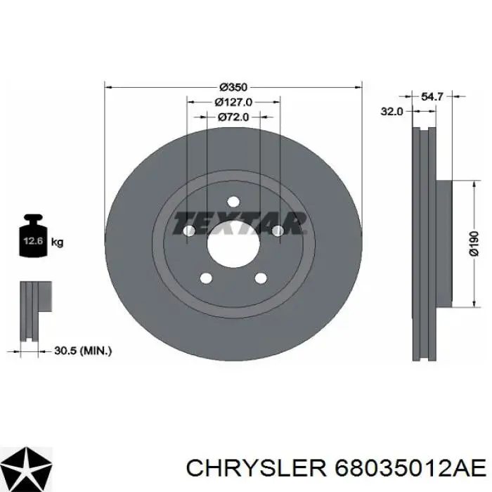 Купить 68035012AE Chrysler Ротор тормозной