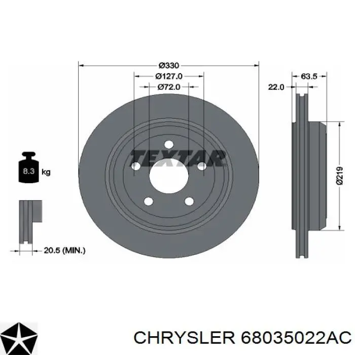 Задний тормозной диск Chrysler 68035022AC цена, от 77.99 USD