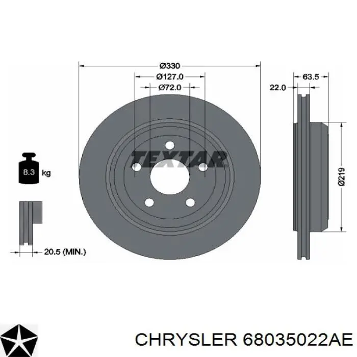 Купить 68035022AE Chrysler Диск тормозной задний