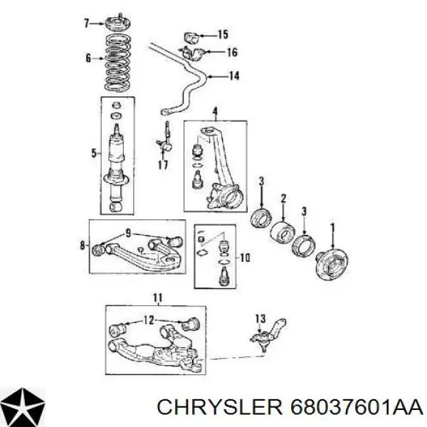Цапфа (поворотный кулак) передний левый Chrysler 68037601AA цена, от 190.04 USD