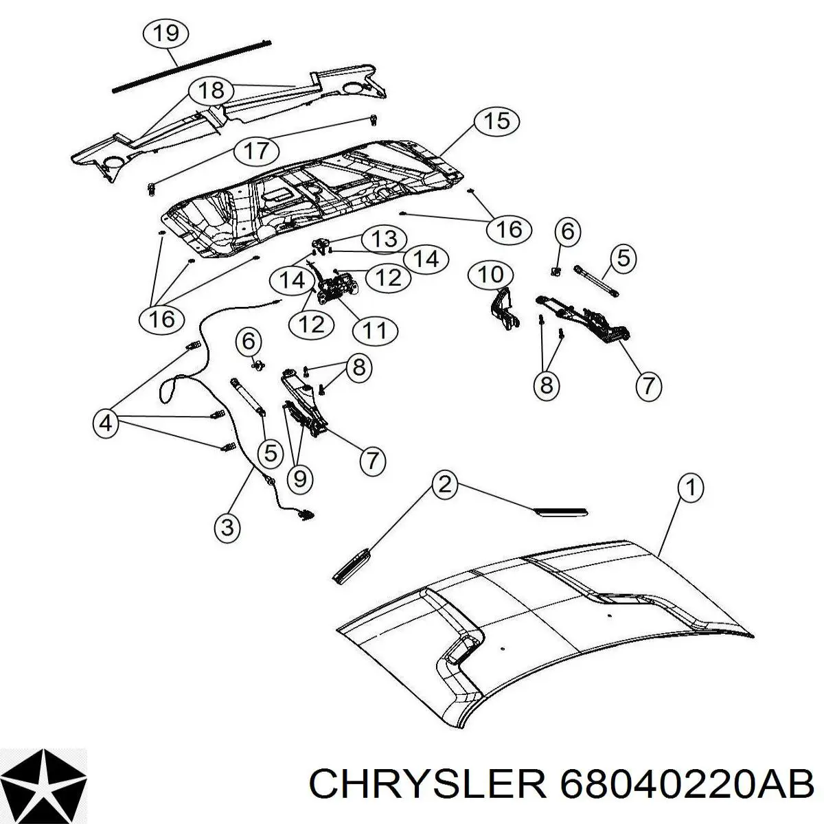 Купить 68040220AB Chrysler Уплотнитель капота
