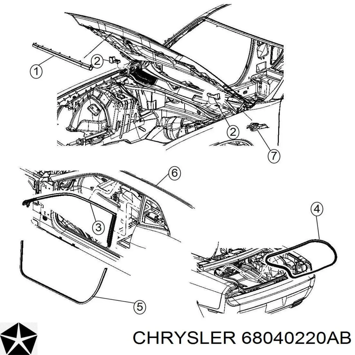 Купить 68040220AA Chrysler Уплотнитель капота