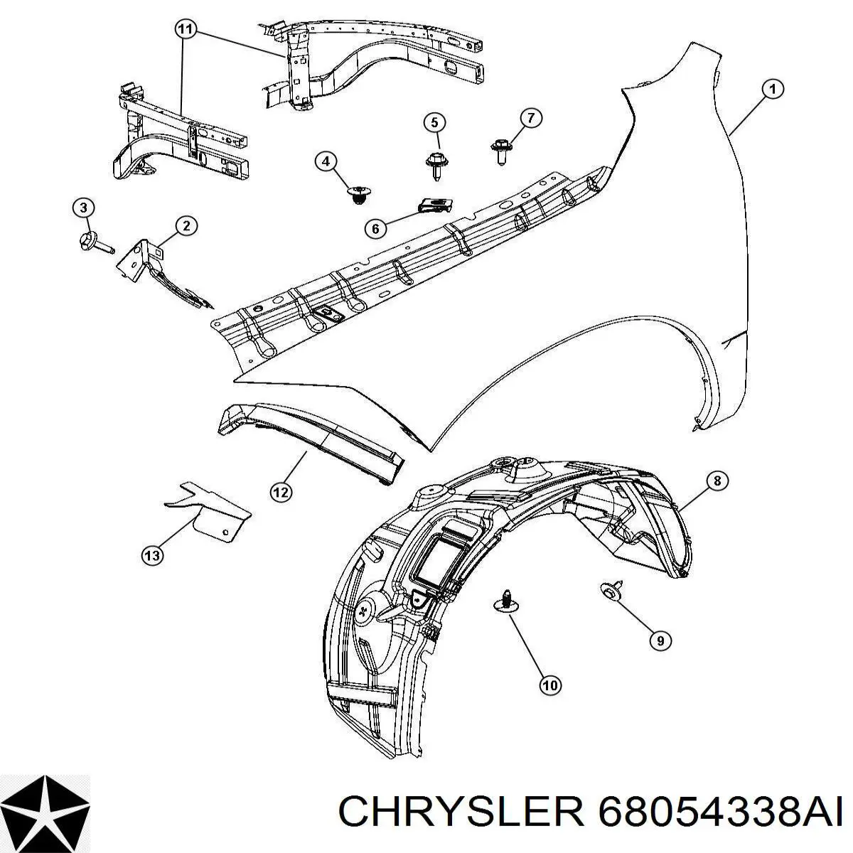 Боковая часть передняя правая Chrysler 68054338AI цена, от 60.10 USD