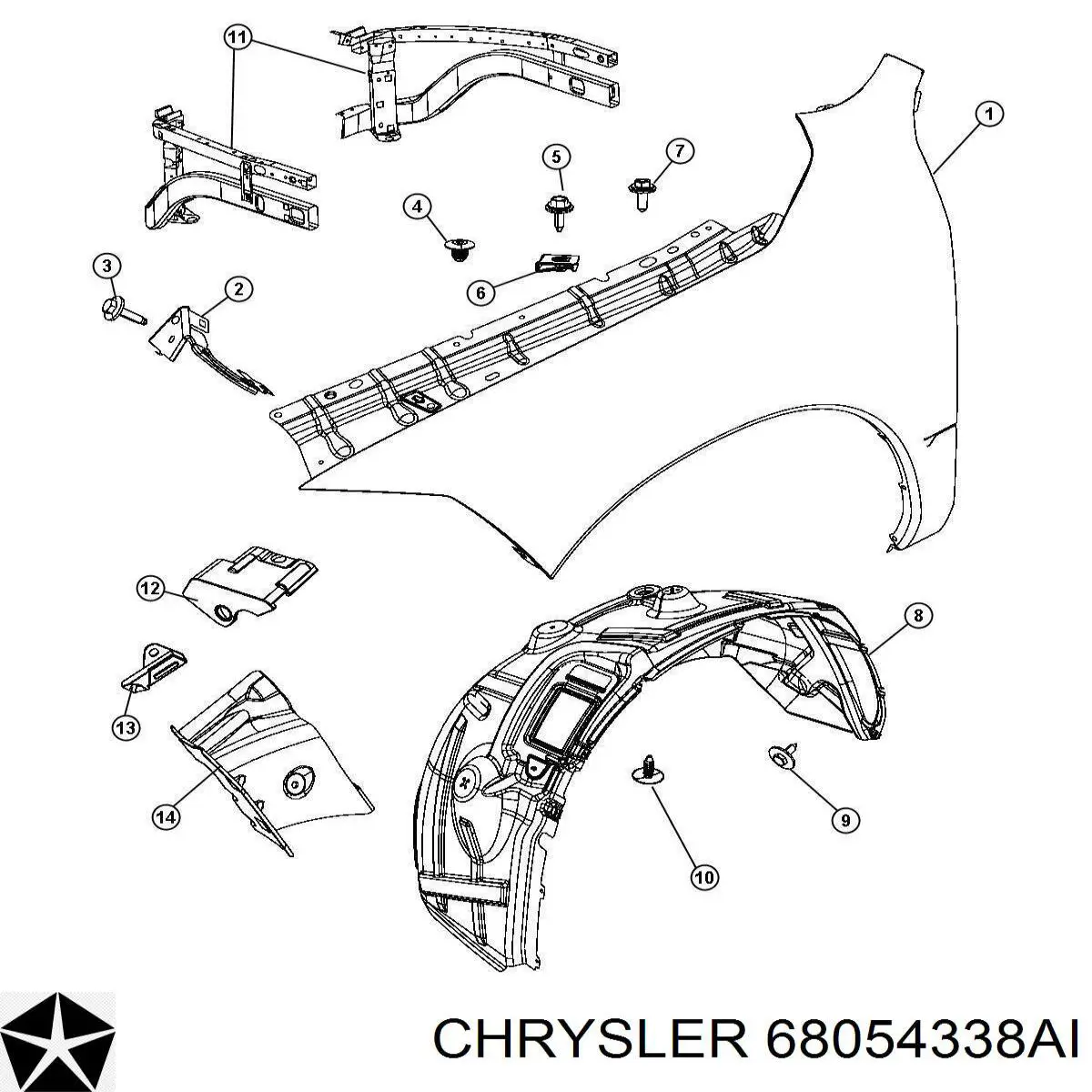 Крыло переднее правое 68054338AI Chrysler