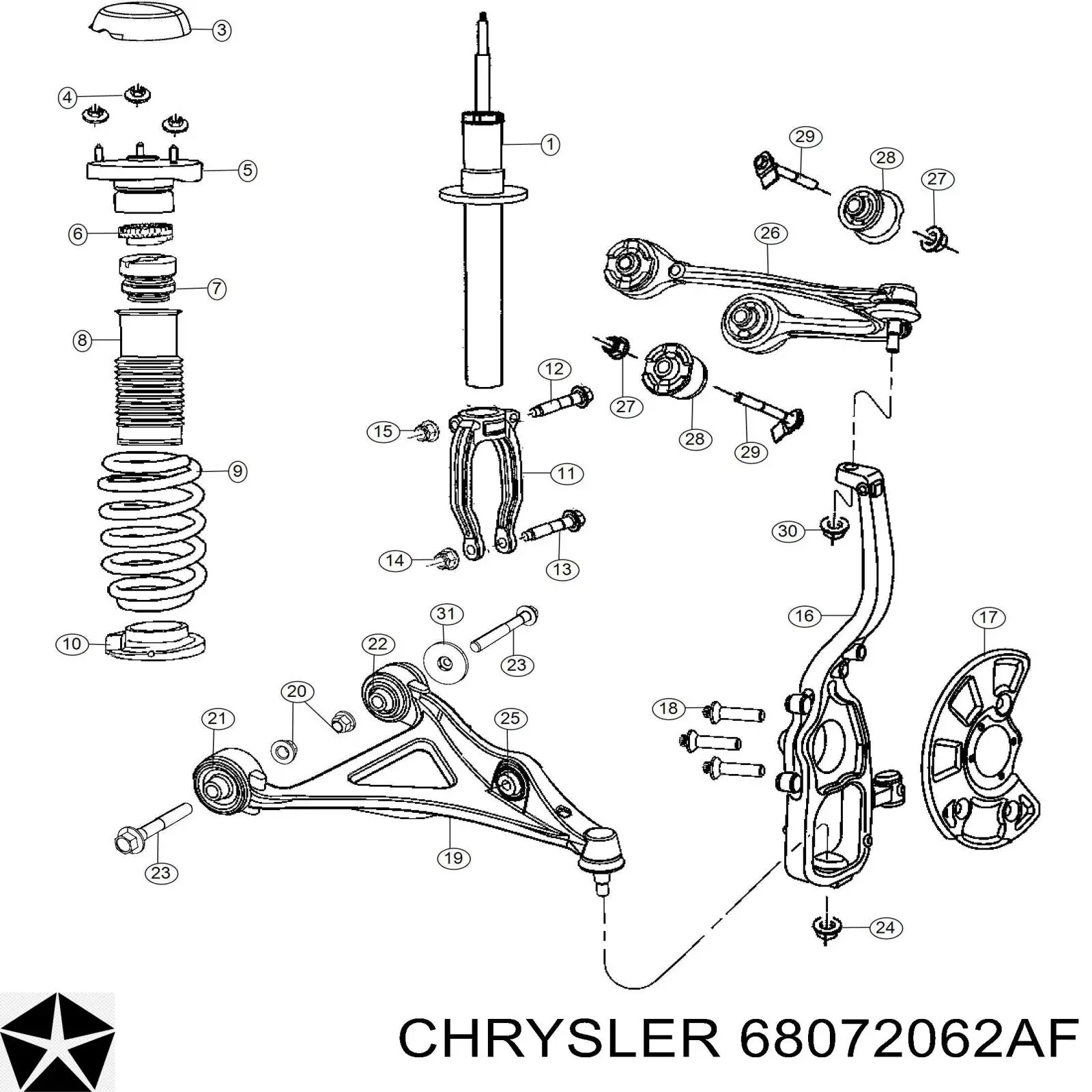 Амортизатор подвески передний левый Chrysler 68072062AE цена, от 65.80 USD