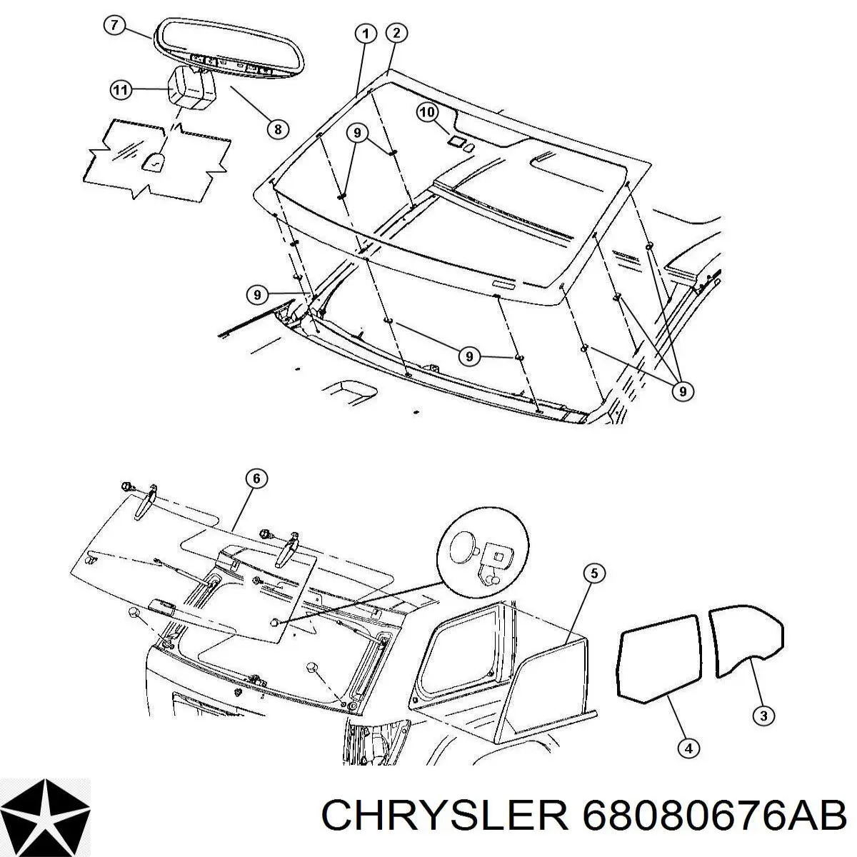 Стекло лобовое  CHRYSLER 68080676AB