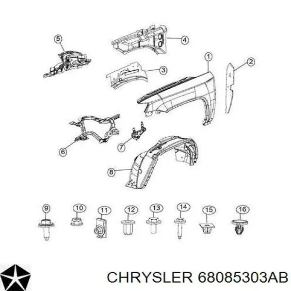 68085303AB Chrysler pára-lama dianteiro esquerdo