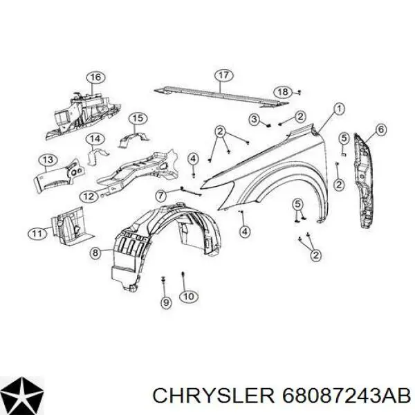 Купить 68087243AB Chrysler Подкрылок передний левый