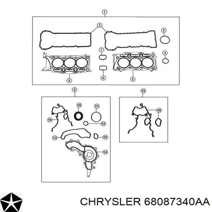 68087340AA Chrysler vedante de bomba de água