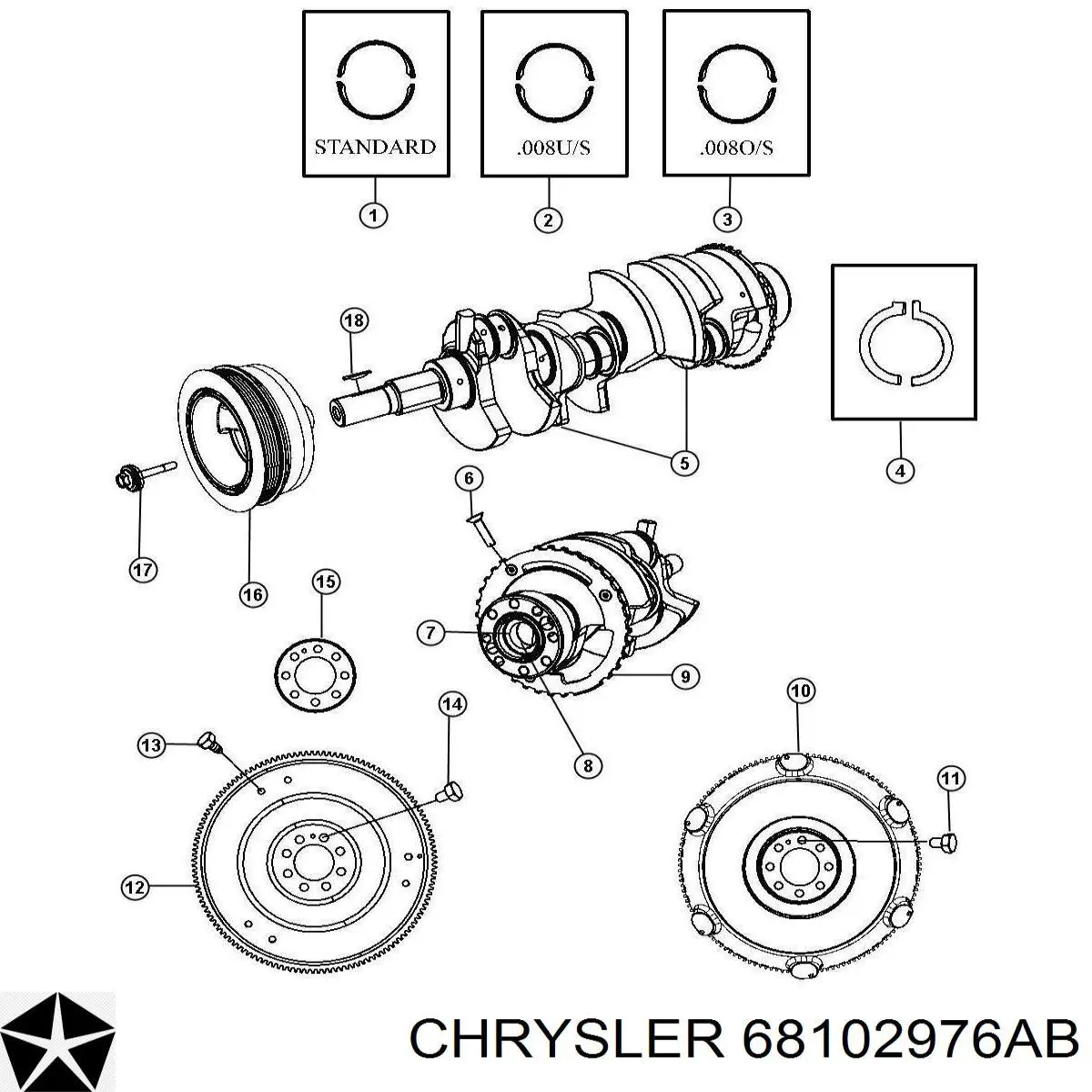 Вкладыши коленвала коренные, комплект, стандарт (STD) на Chrysler 300 S 