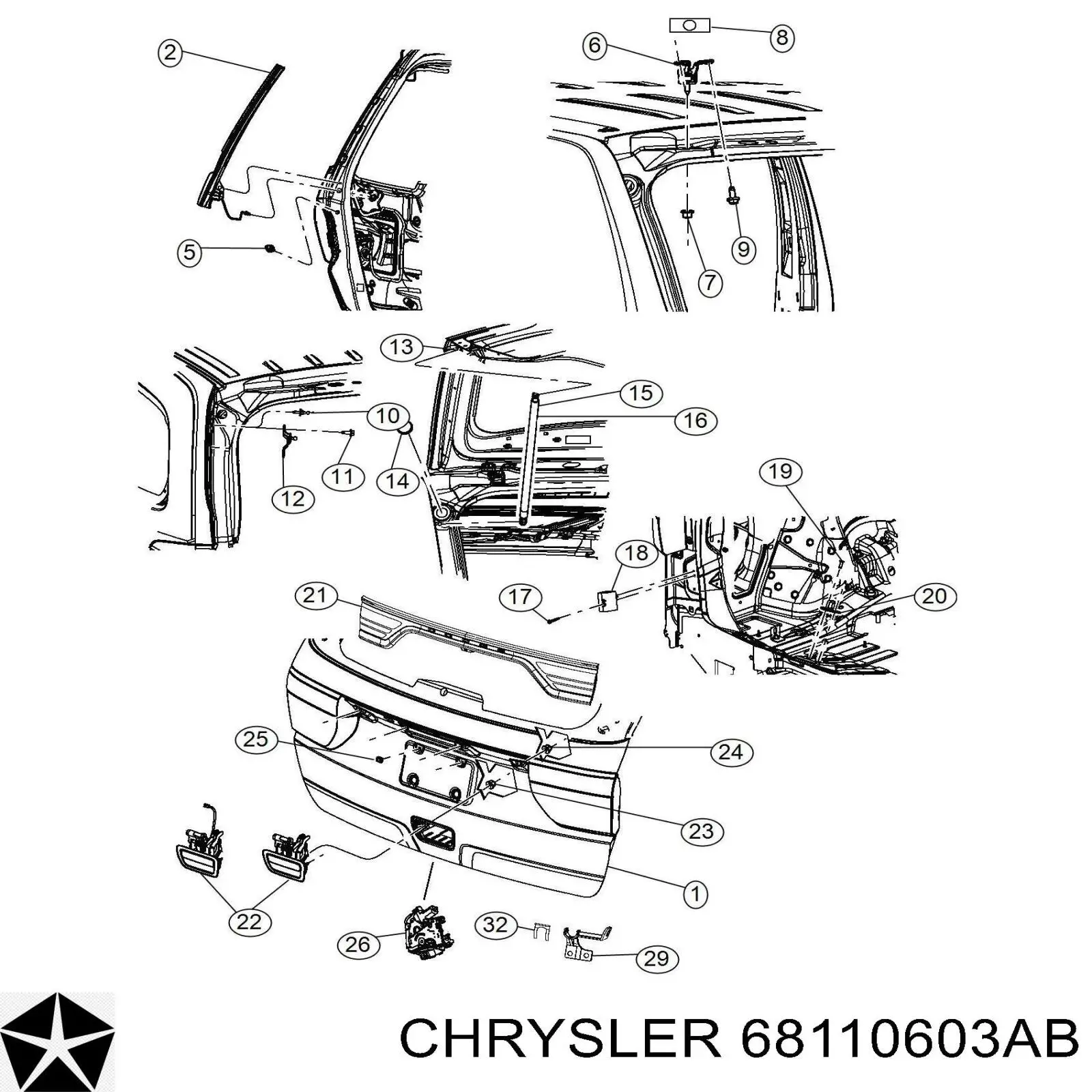 68110603AB Chrysler замок крышки багажника (двери 3/5-й задней)