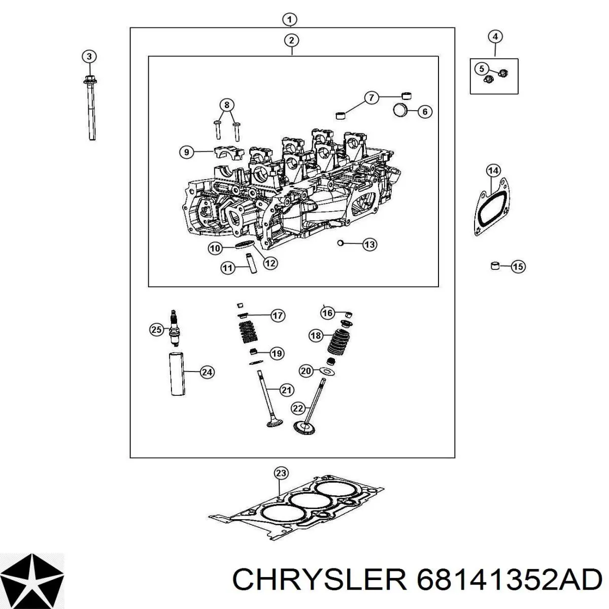 Головка блока цилиндров (ГБЦ) правая 68141352AD Chrysler