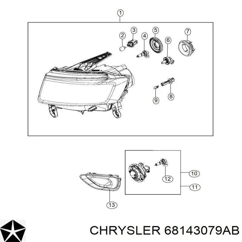 Заглушка (решетка) противотуманных фар бампера переднего левая 68143079AB Chrysler