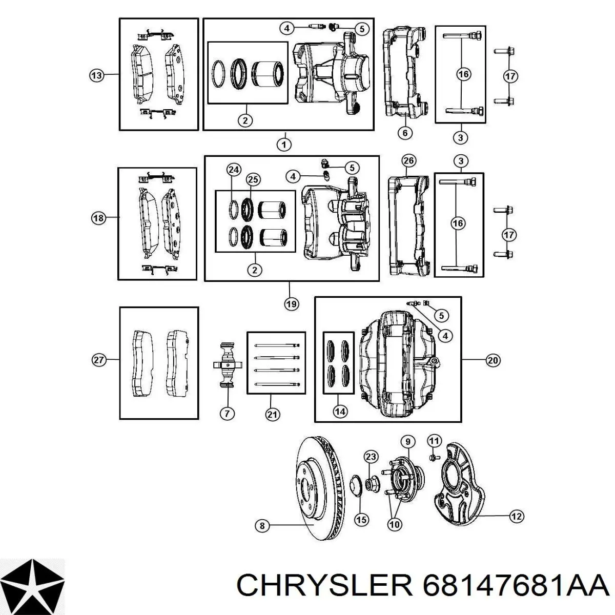 Передние тормозные колодки 68147681AA Chrysler