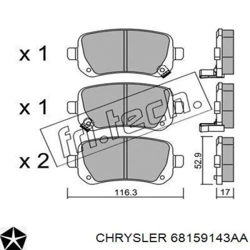 Задние тормозные колодки 68159143AA Chrysler