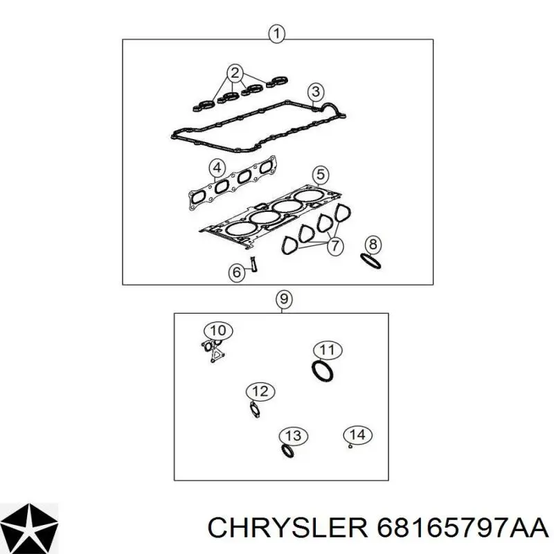 Полный комплект прокладок двигателя Chrysler 68165797AA цена, от 54.43 USD