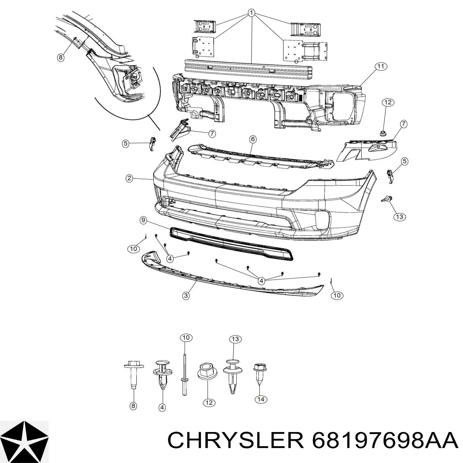 Бампер на авто Chrysler 68197698AA цена, от 191.99 USD