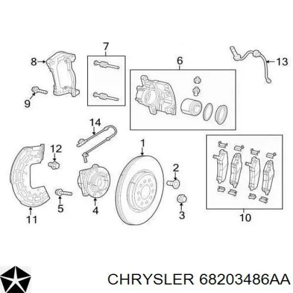 Купить 68203486AA Chrysler Суппорт задний правый