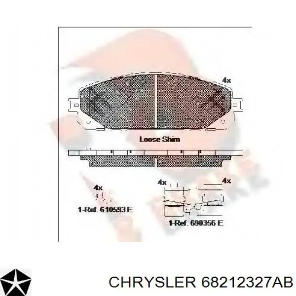 Передние тормозные колодки 68212327AB Chrysler