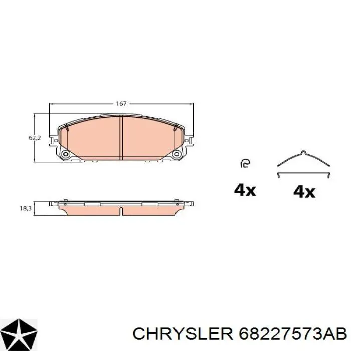 68227573AB Chrysler sapatas do freio dianteiras de disco