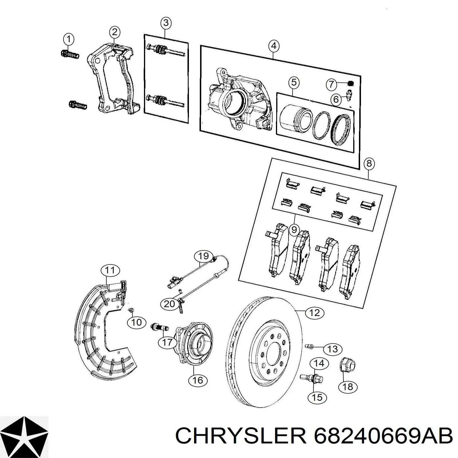 68240669AB Chrysler sapatas do freio dianteiras de disco