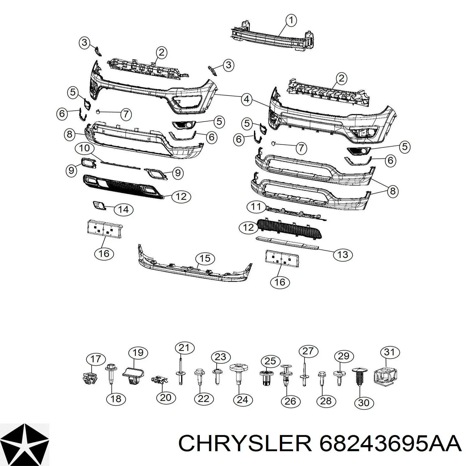 68243695AA Chrysler Балка бампера переднего