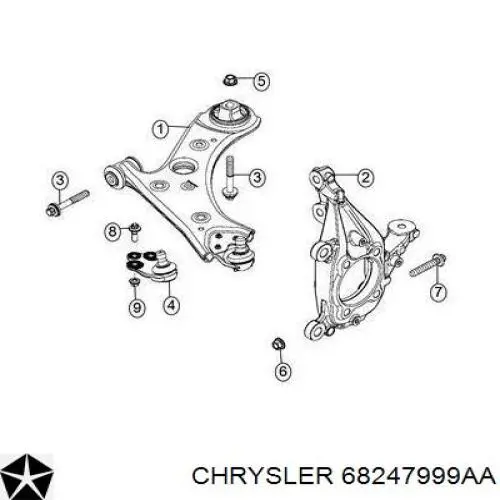 68247999AA Chrysler braço oscilante inferior direito de suspensão dianteira