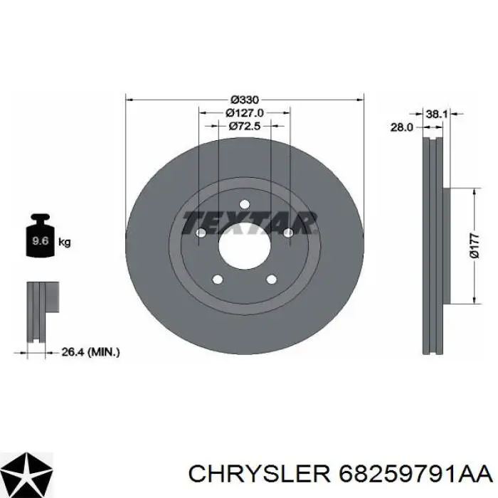 Передние тормозные диски 68259791AA Chrysler