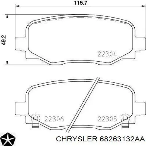 68263132AA Chrysler колодки тормозные задние дисковые