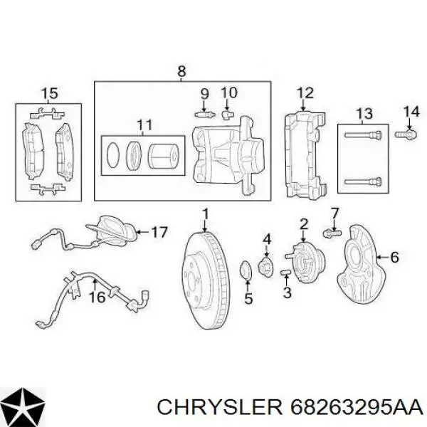 68263295AA Chrysler суппорт тормозной задний правый