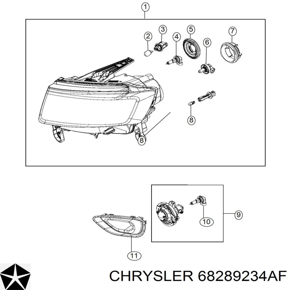 Фара правая K68289234AE Fiat/Alfa/Lancia