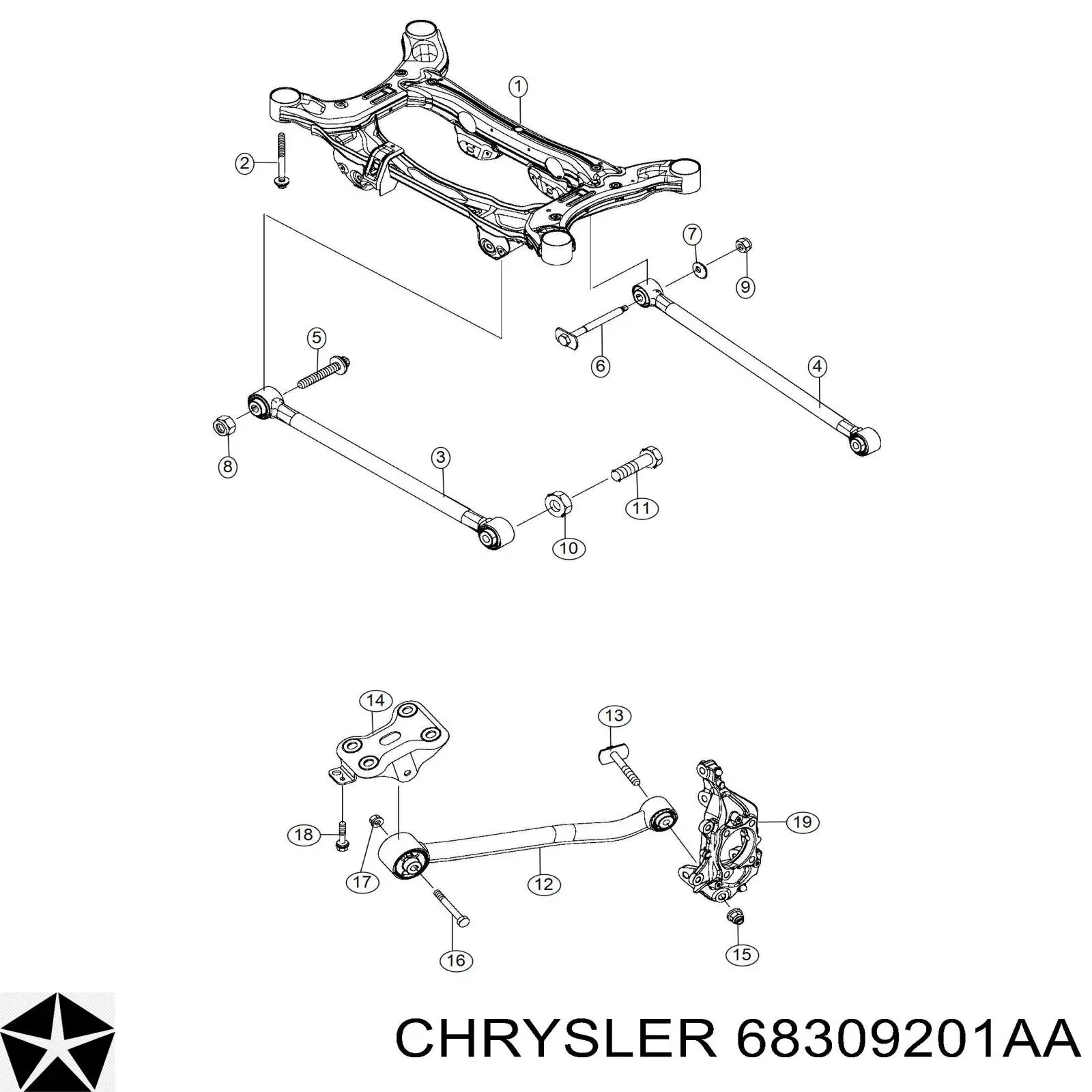 68309201AA Chrysler barra longitudinal de suspensão traseira direita