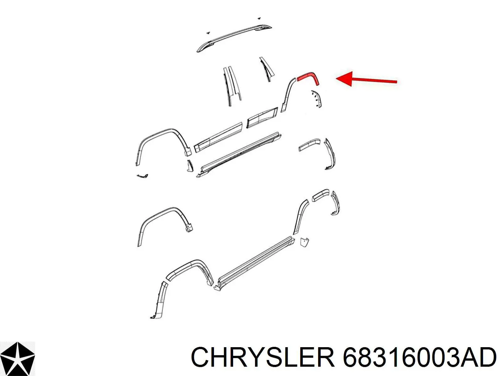 68316003AD Chrysler Расширитель (накладка) арки заднего крыла левый