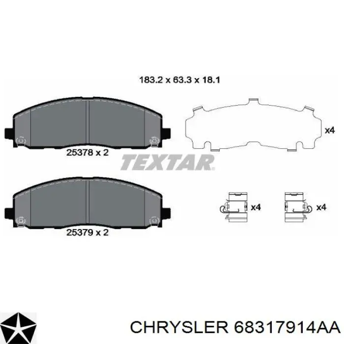 Колодки тормозные передние дисковые CHRYSLER 68317914AA