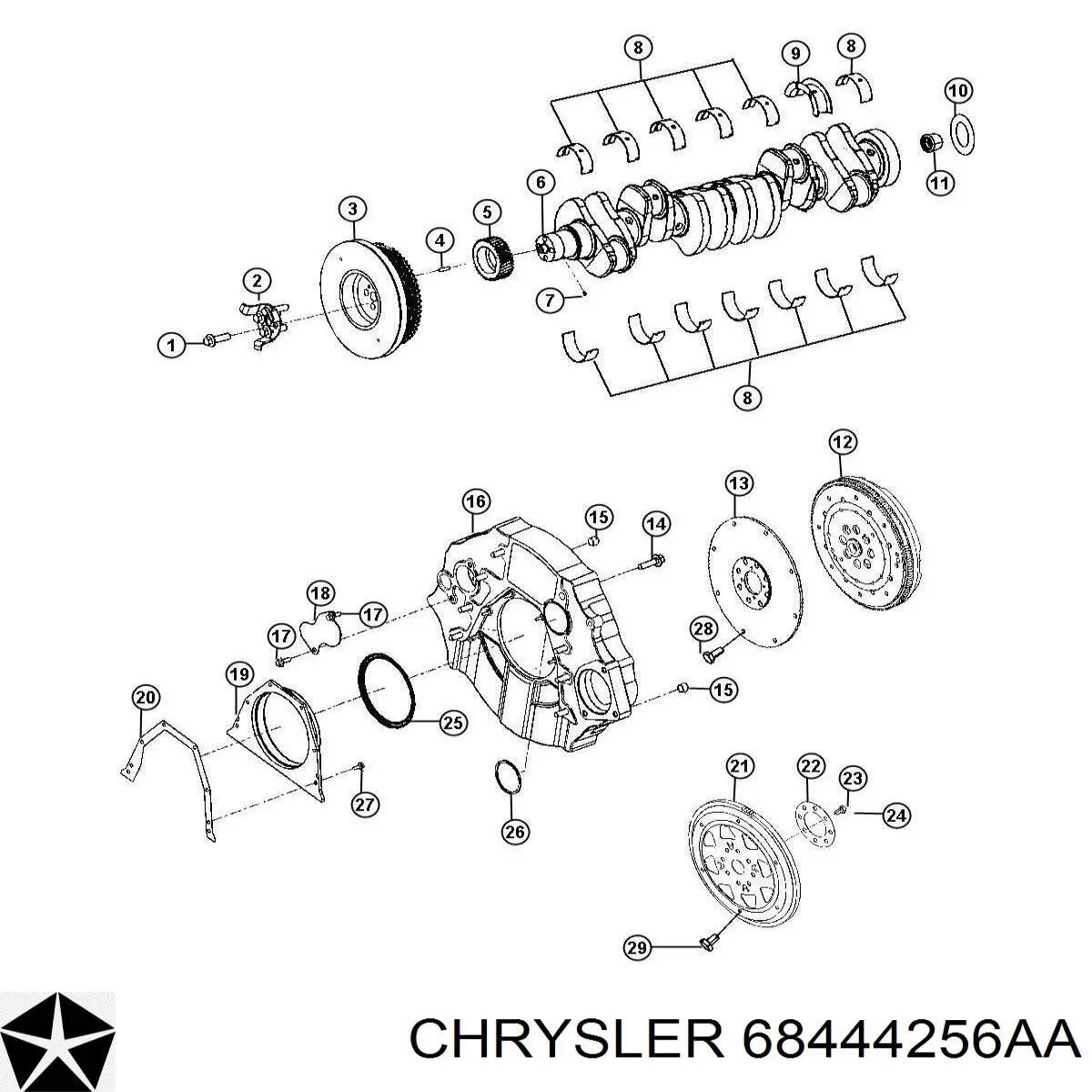 Купить 68444256AA Chrysler Передний сальник коленвала