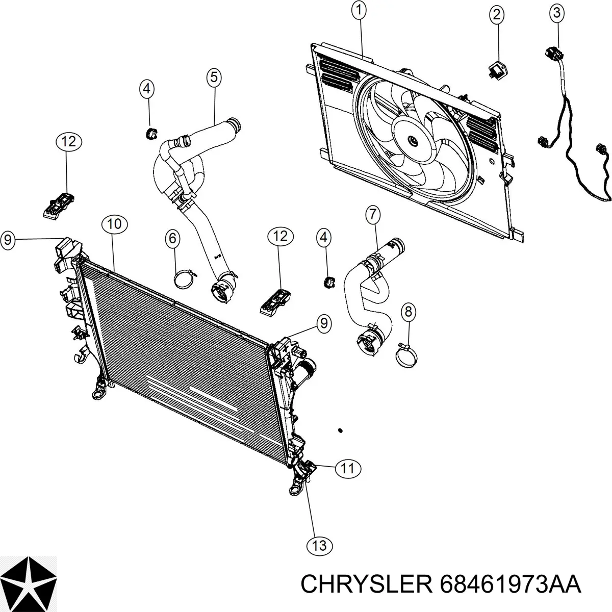 Диффузор радиатора охлаждения в сборе с мотором и крыльчаткой Chrysler 68461973AA цена, от 152.37 USD