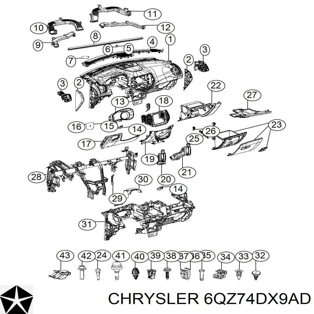 Панель салона передняя "торпедо" Chrysler 5UT07DX9AC цена, от 570.10 USD
