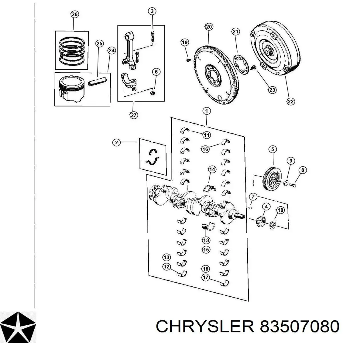 Вкладыши коленвала коренные, комплект, 1-й ремонт (+0,25) 83507080 Chrysler